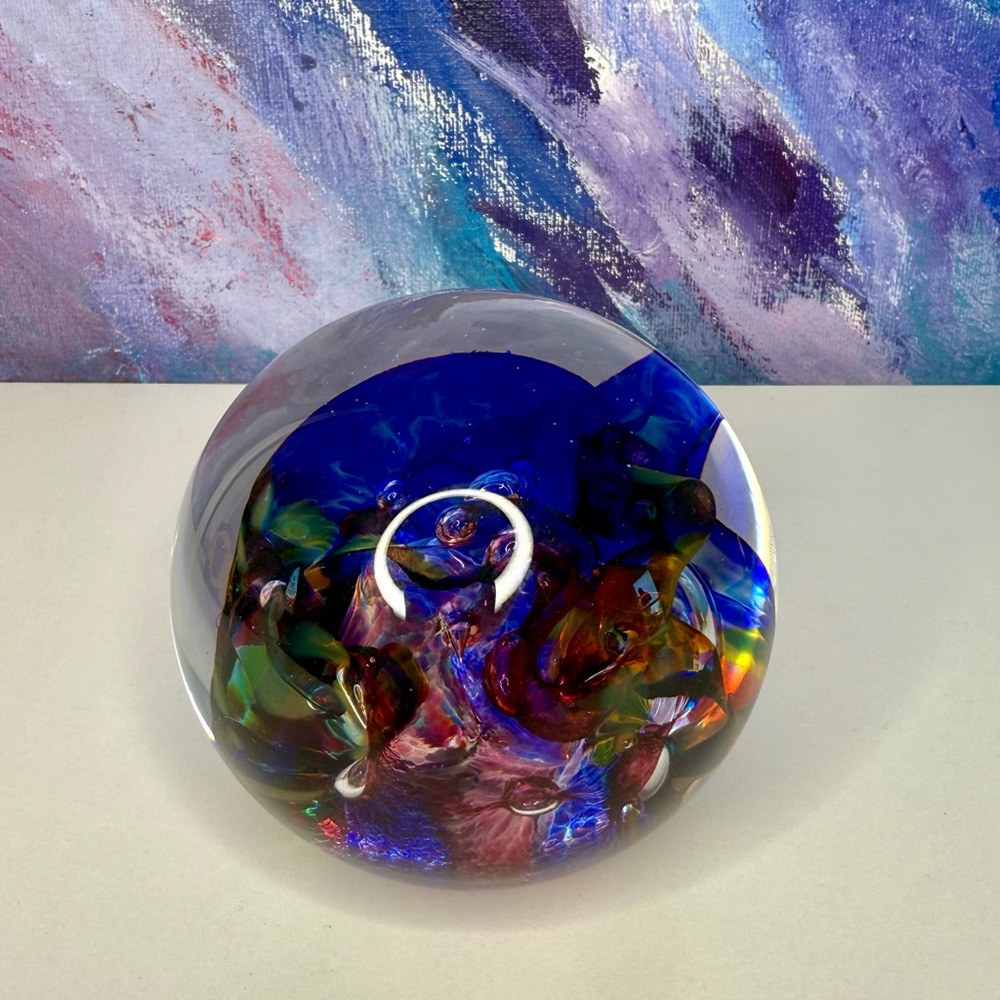 Robert Held Art Glass Paperweight Orb Hand Made in Canada Signed Round RHAG